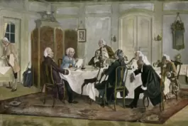 Beim Mittagessen mit Kant: Der Philosoph liest seinen engsten Freunden aus einem Brief vor. Links neben Kant der in Grünstadt ge