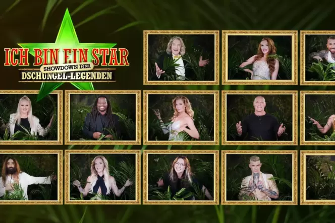 Der Cast der Dschungel Legenden v.o.l.: Winfried Glatzeder, Georgina Fleur, Gigi Birofio, Sarah Knappik, Mola Adebisi, Giulia Si